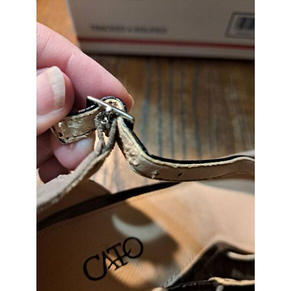 10M Cato Black Tan Pointed Toe Foot Strap Stiletto Pump High Heel Dress Shoes - Picture 10 of 10